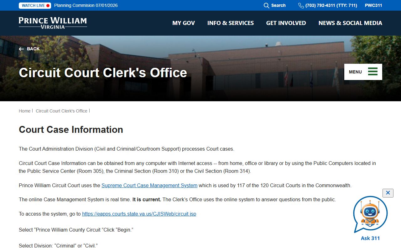 Prince William County Circuit Court records after jail arrest case search