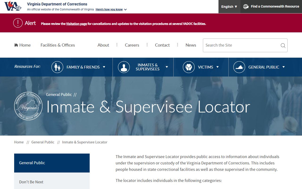VADOC locator for Prince William County sentenced inmate records